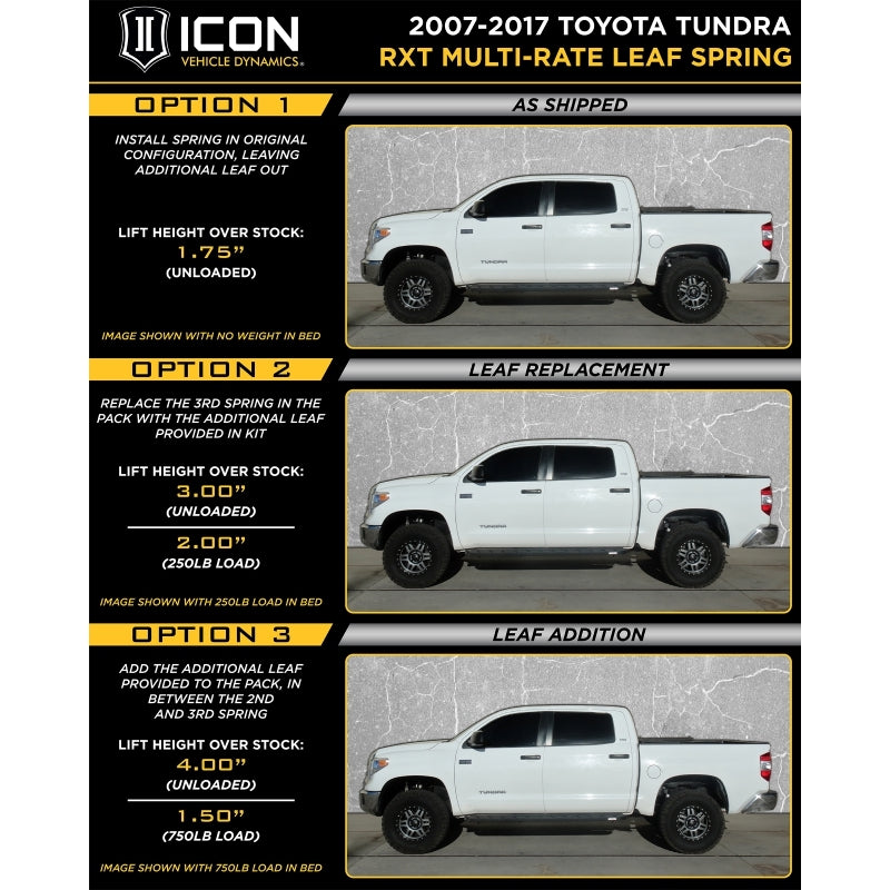 ICON 07+ Tundra Multi Rate RXT Leaf Packs w/ Add In Leafs