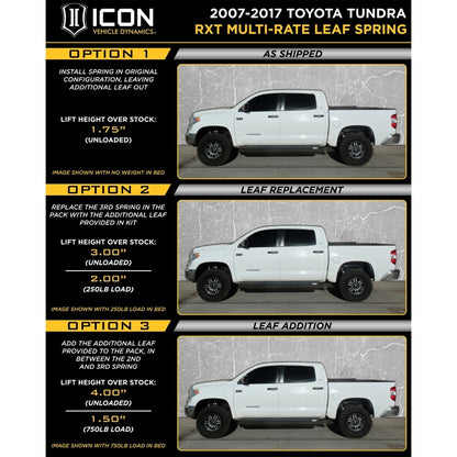 ICON 07+ Tundra Multi Rate RXT Leaf Packs w/ Add In Leafs